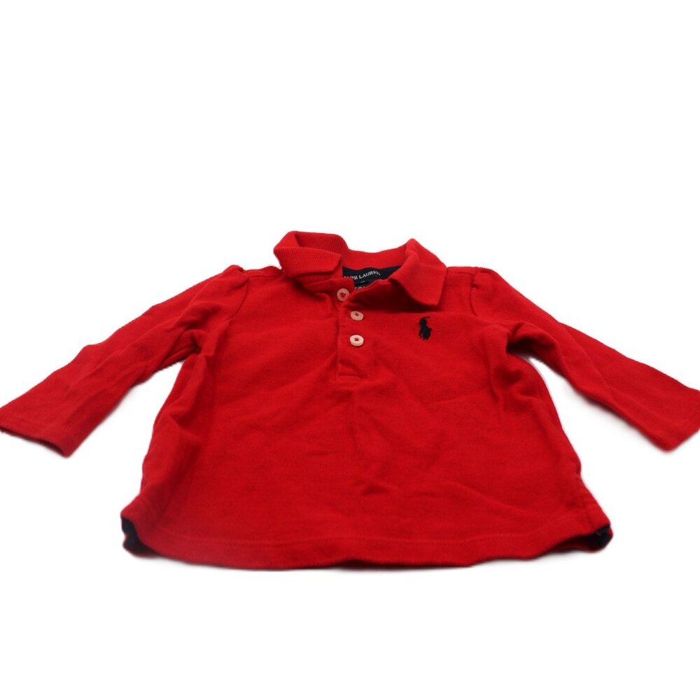 POLO RALPH LAUREN Baby Boys Red Cotton Long Sleeve Polo Shirt Size 9 Months EUC